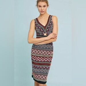 Anthropologie Akemi + Kin Geo Embroidered Cutout Midi Dress Black Red Size 0